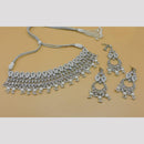 Hira Collections Stylish Rhodium Plated Crystal And Pearl Necklace Set