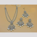 Hira Collections Stylish Rhodium Plated Crystal And Pearl Necklace Set