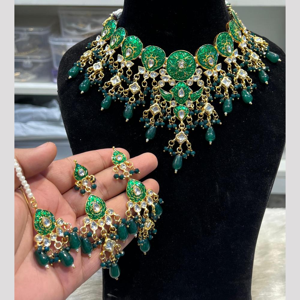 Hira Collections Festive Wear Kundan And Pearl Meenakari Necklace Set
