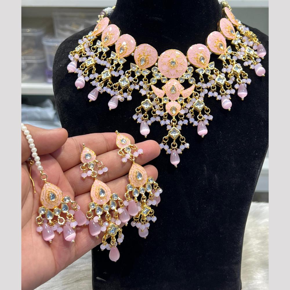Hira Collections Festive Wear Kundan And Pearl Meenakari Necklace Set