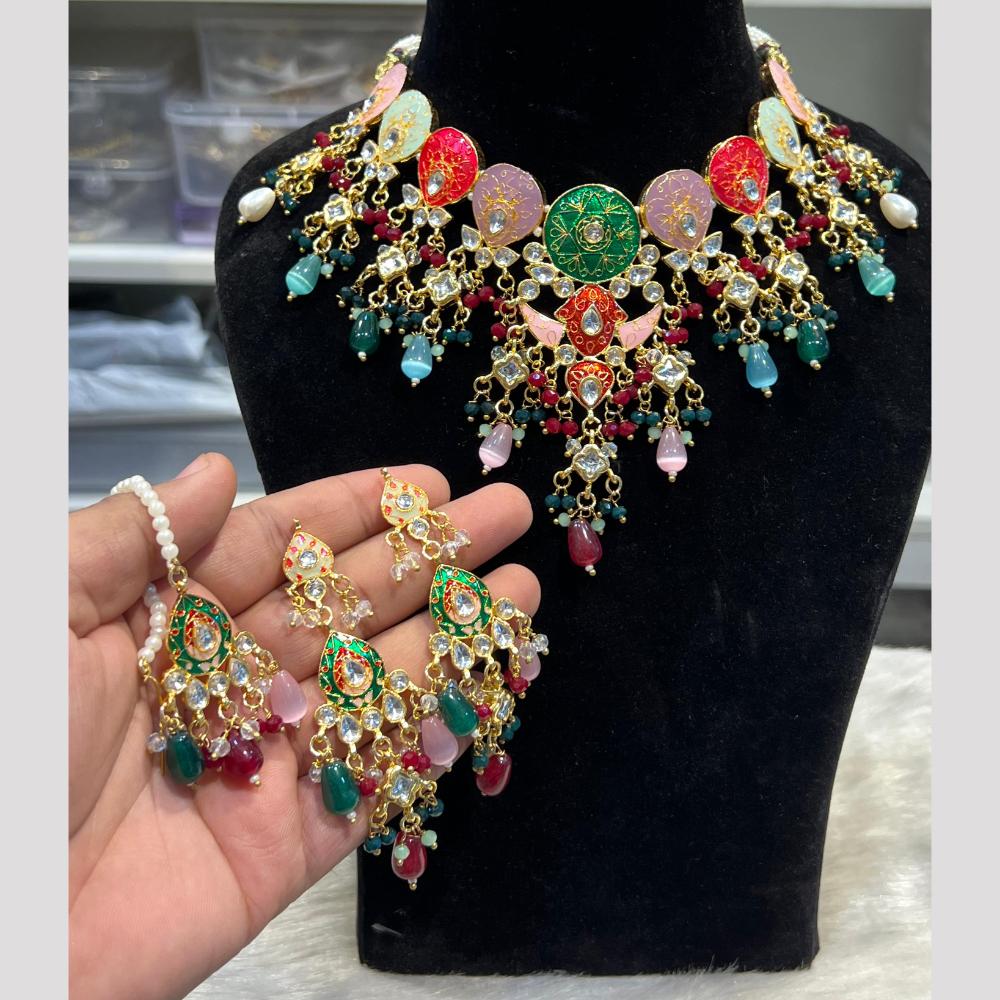 Hira Collections Festive Wear Kundan And Pearl Meenakari Necklace Set