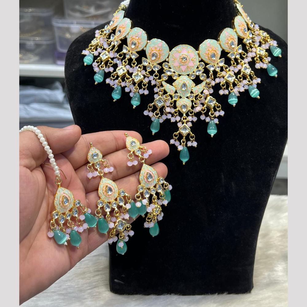 Hira Collections Festive Wear Kundan And Pearl Meenakari Necklace Set