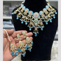 Hira Collections Festive Wear Kundan And Pearl Meenakari Necklace Set
