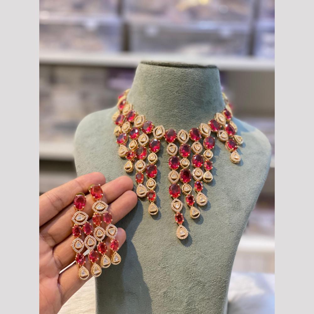 Hira Collections Designer Polki Kundan Stone And American Diamond Necklace Set