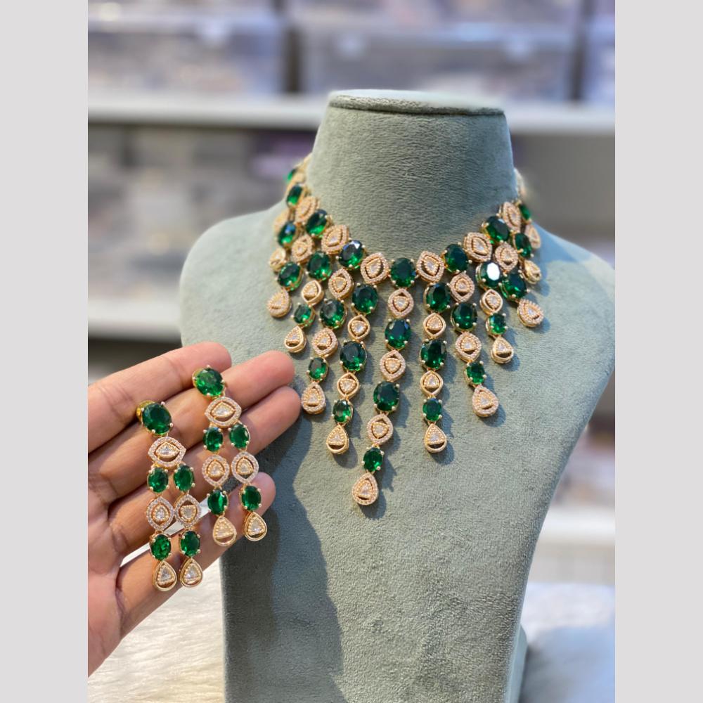 Hira Collections Designer Polki Kundan Stone And American Diamond Necklace Set
