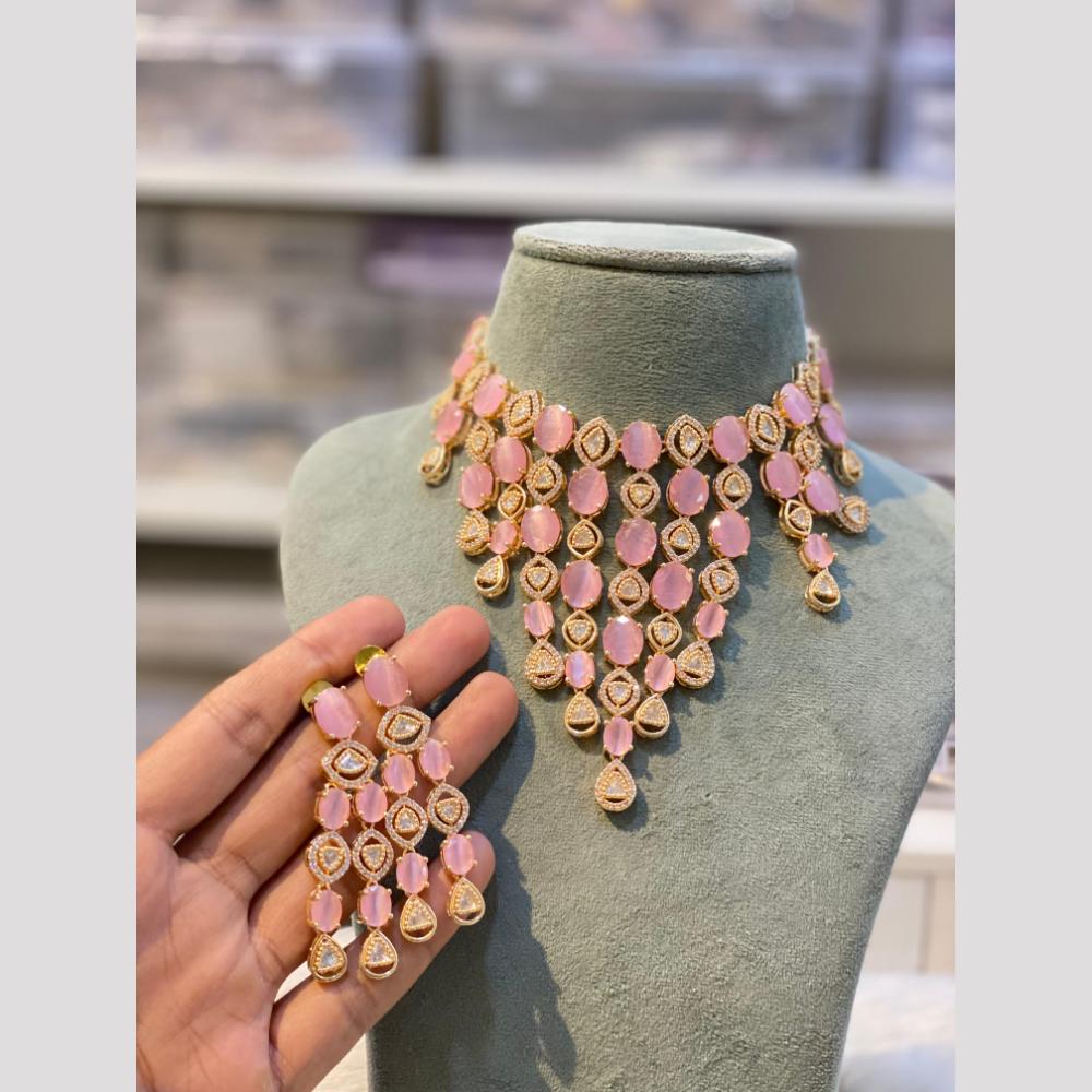 Hira Collections Designer Polki Kundan Stone And American Diamond Necklace Set