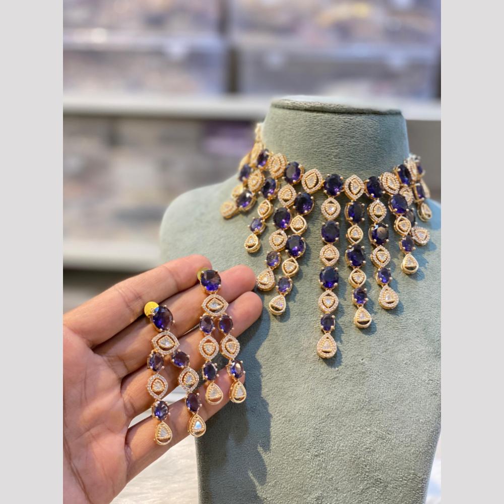 Hira Collections Designer Polki Kundan Stone And American Diamond Necklace Set