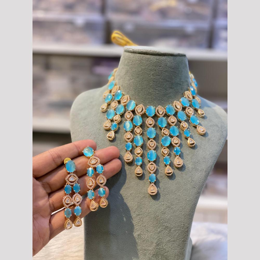 Hira Collections Designer Polki Kundan Stone And American Diamond Necklace Set