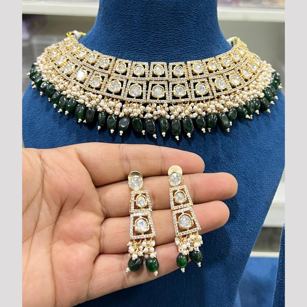 Hira Collections Grand Polki Kundan Stone And Pearl Choker Necklace Set