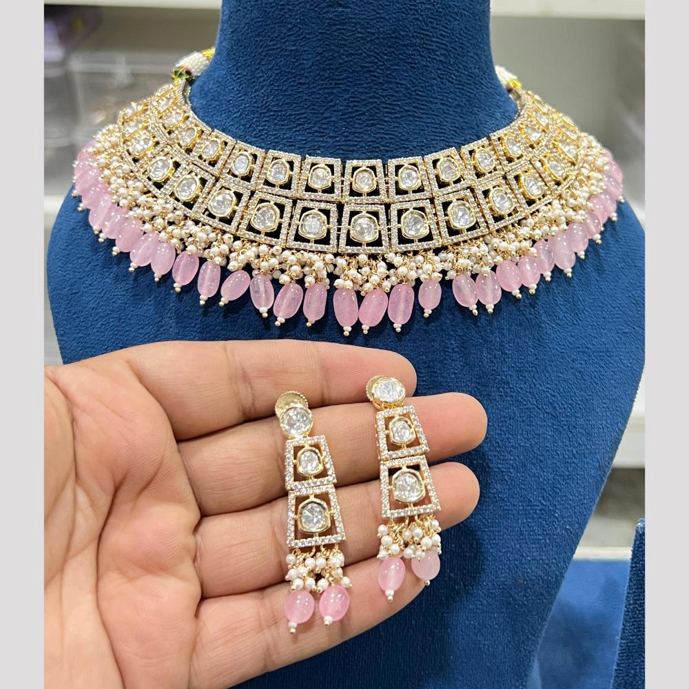 Hira Collections Grand Polki Kundan Stone And Pearl Choker Necklace Set