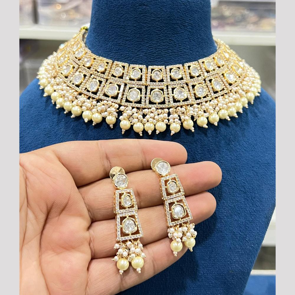 Hira Collections Grand Polki Kundan Stone And Pearl Choker Necklace Set