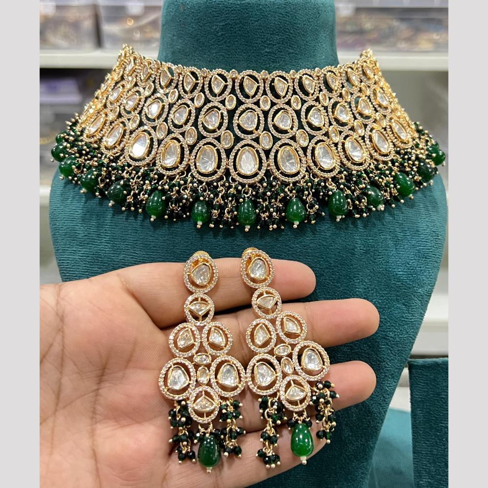 Hira Collections Royal Heavy Polki Kundan Stone And Pearl Choker Necklace Set