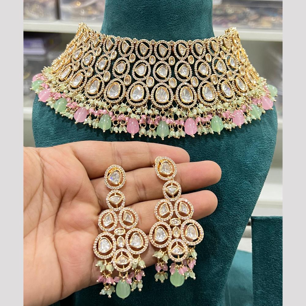 Hira Collections Royal Heavy Polki Kundan Stone And Pearl Choker Necklace Set