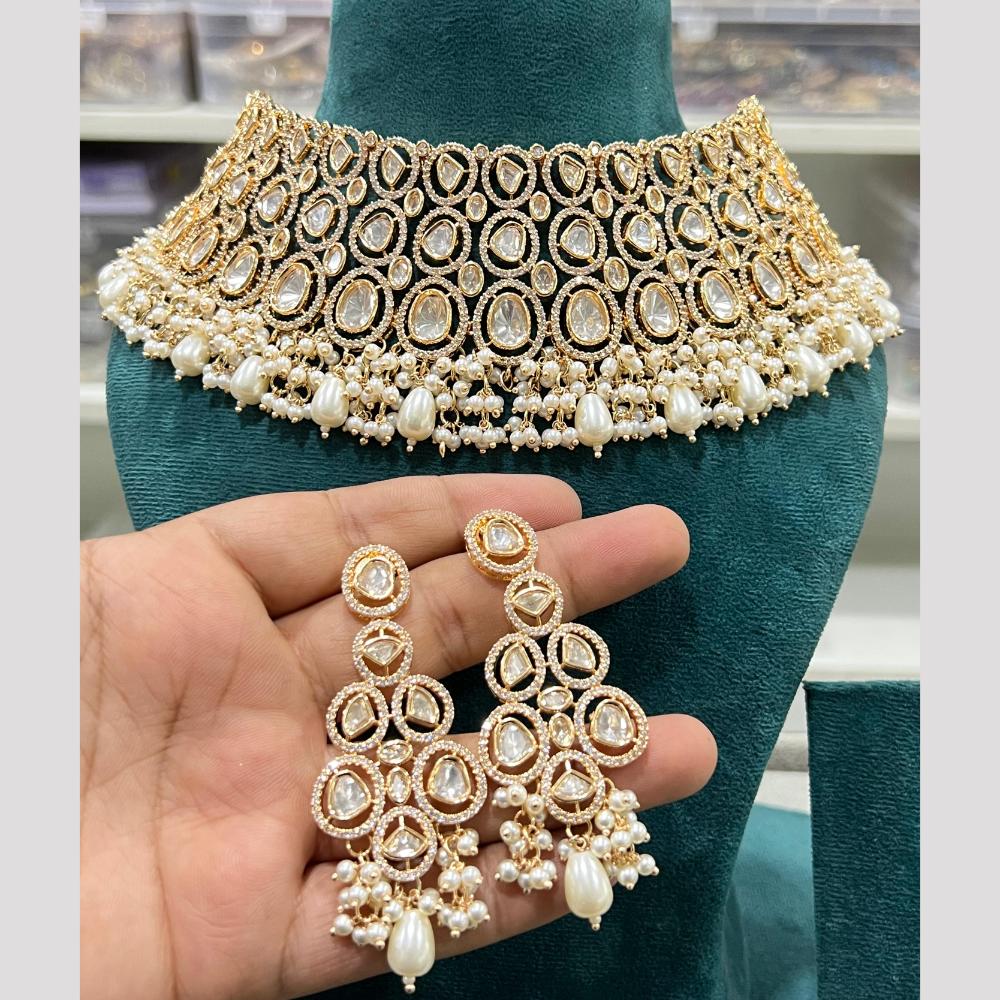 Hira Collections Royal Heavy Polki Kundan Stone And Pearl Choker Necklace Set