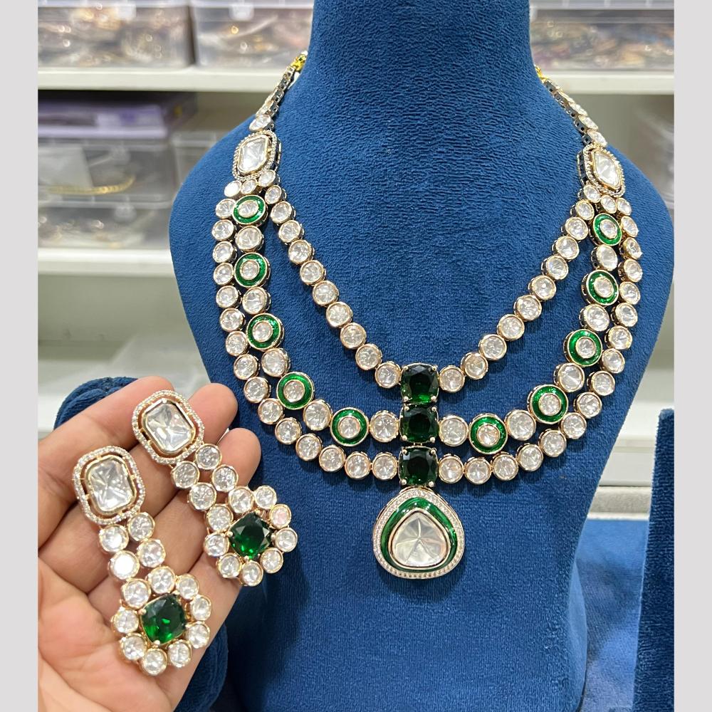 Hira Collections Luxury Kundan And American Diamond Meenakari Necklace Set