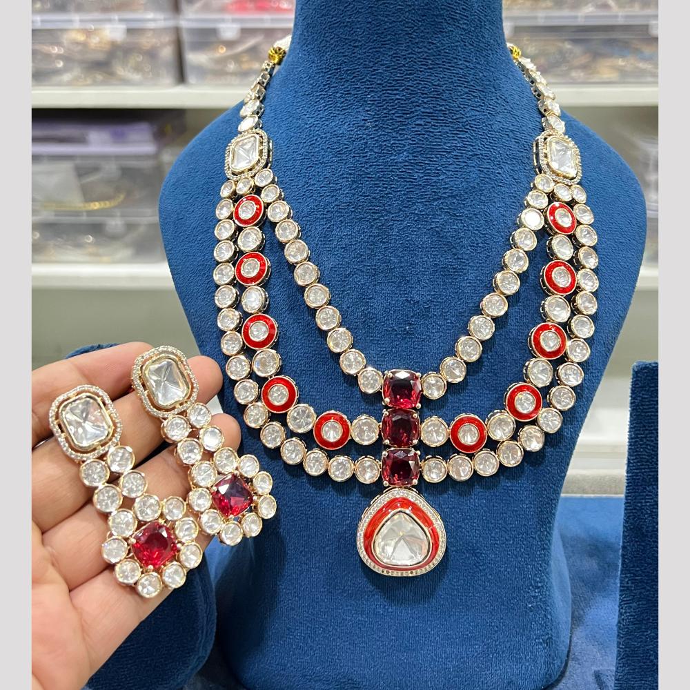 Hira Collections Luxury Kundan And American Diamond Meenakari Necklace Set