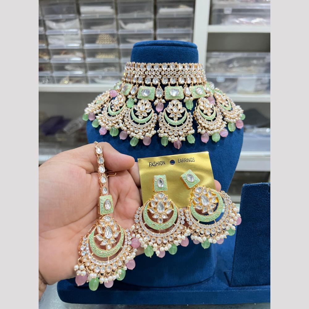 Hira Collections Festive Wear Kundan And Pearl Meenakari Necklace Set