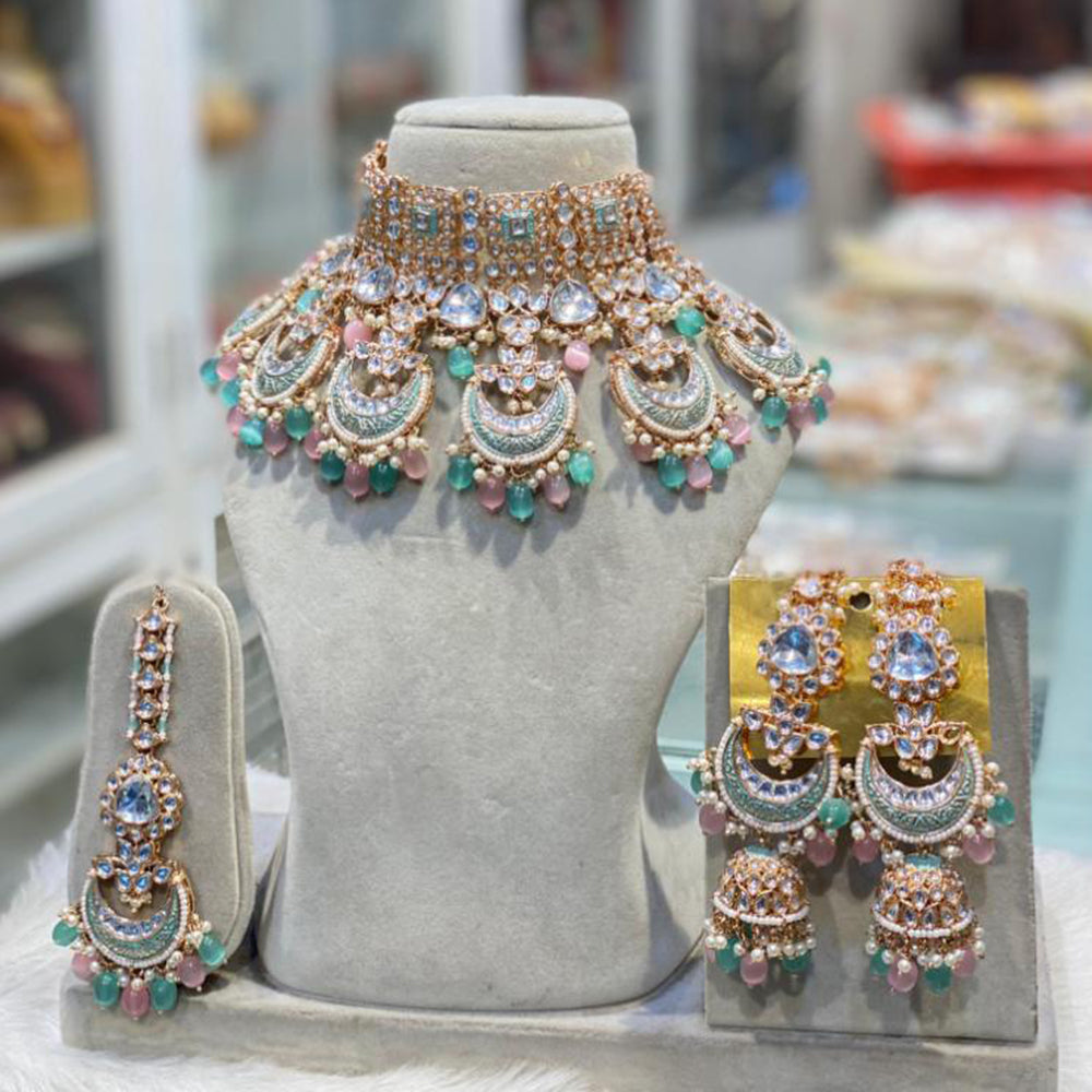 Hira Collections Festive Wear Kundan And Pearl Meenakari Necklace Set