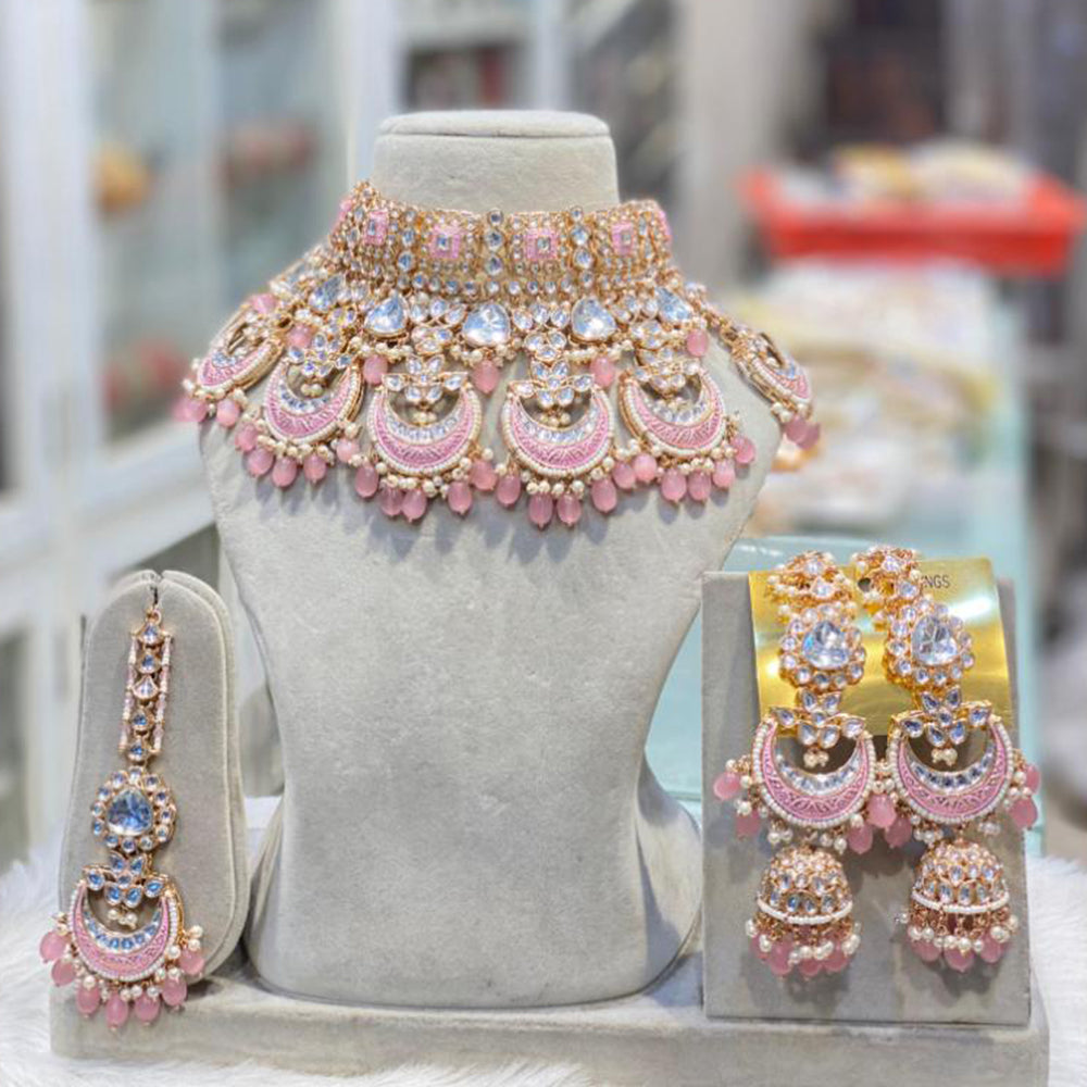 Hira Collections Festive Wear Kundan And Pearl Meenakari Necklace Set