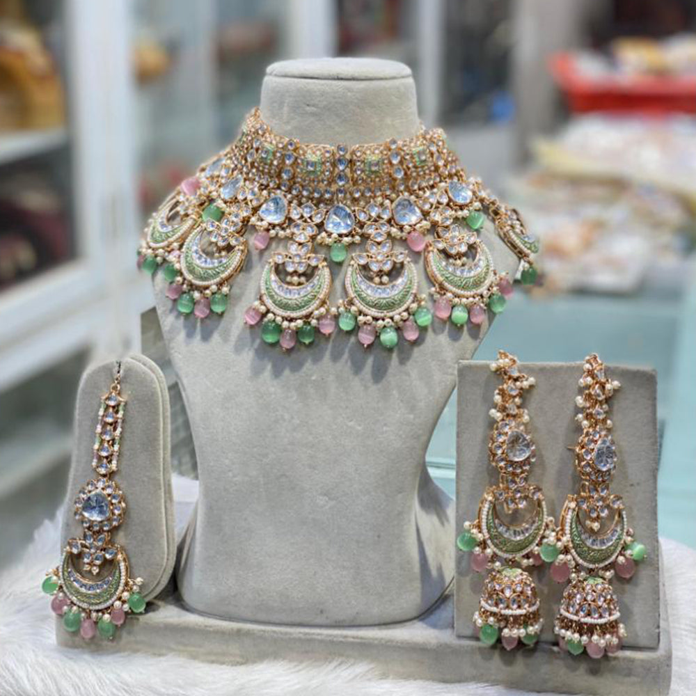 Hira Collections Festive Wear Kundan And Pearl Meenakari Necklace Set