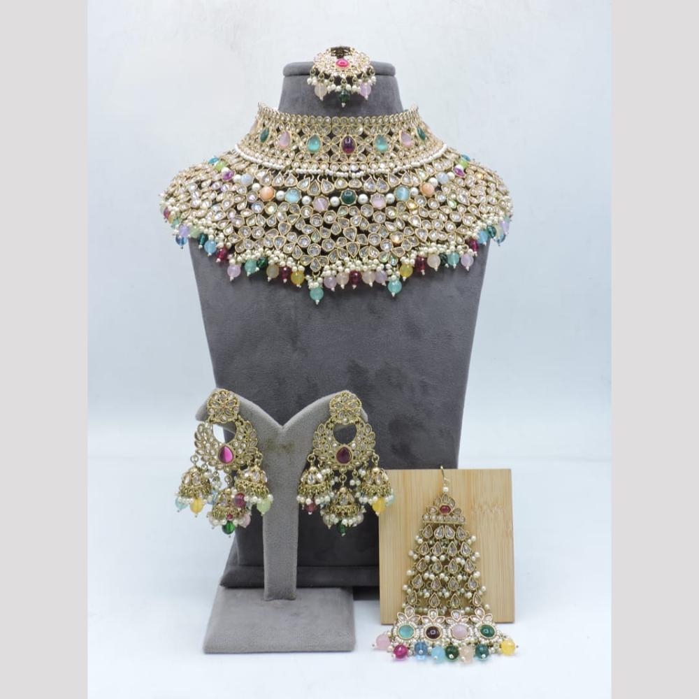 Hira Collections Modern Polki Kundan Stone And Beads Choker Jewellery Set