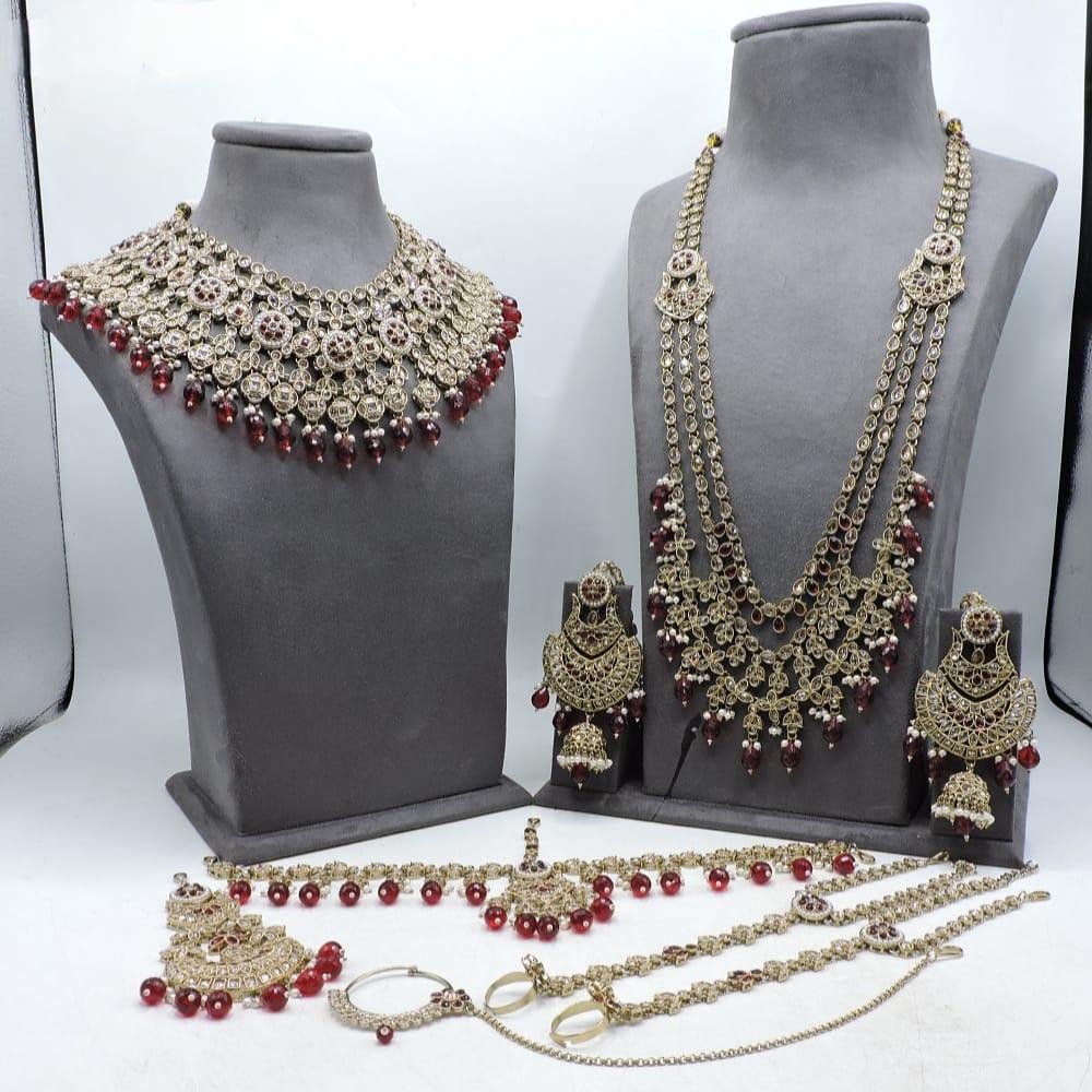 Hira Collections Premium Crystal Stone Pearl And Beaded Bridal Jewellery Set