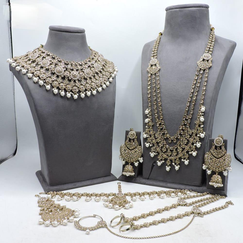 Hira Collections Premium Crystal Stone Pearl And Beaded Bridal Jewellery Set