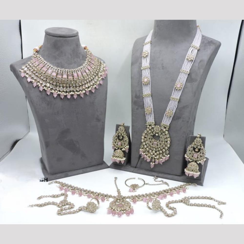 Hira Collections Premium Crystal Stone Pearl And Beaded Bridal Jewellery Set