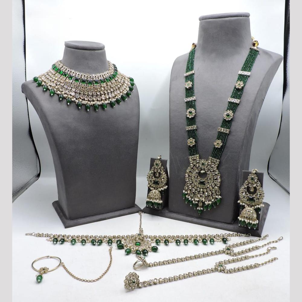 Hira Collections Premium Crystal Stone Pearl And Beaded Bridal Jewellery Set