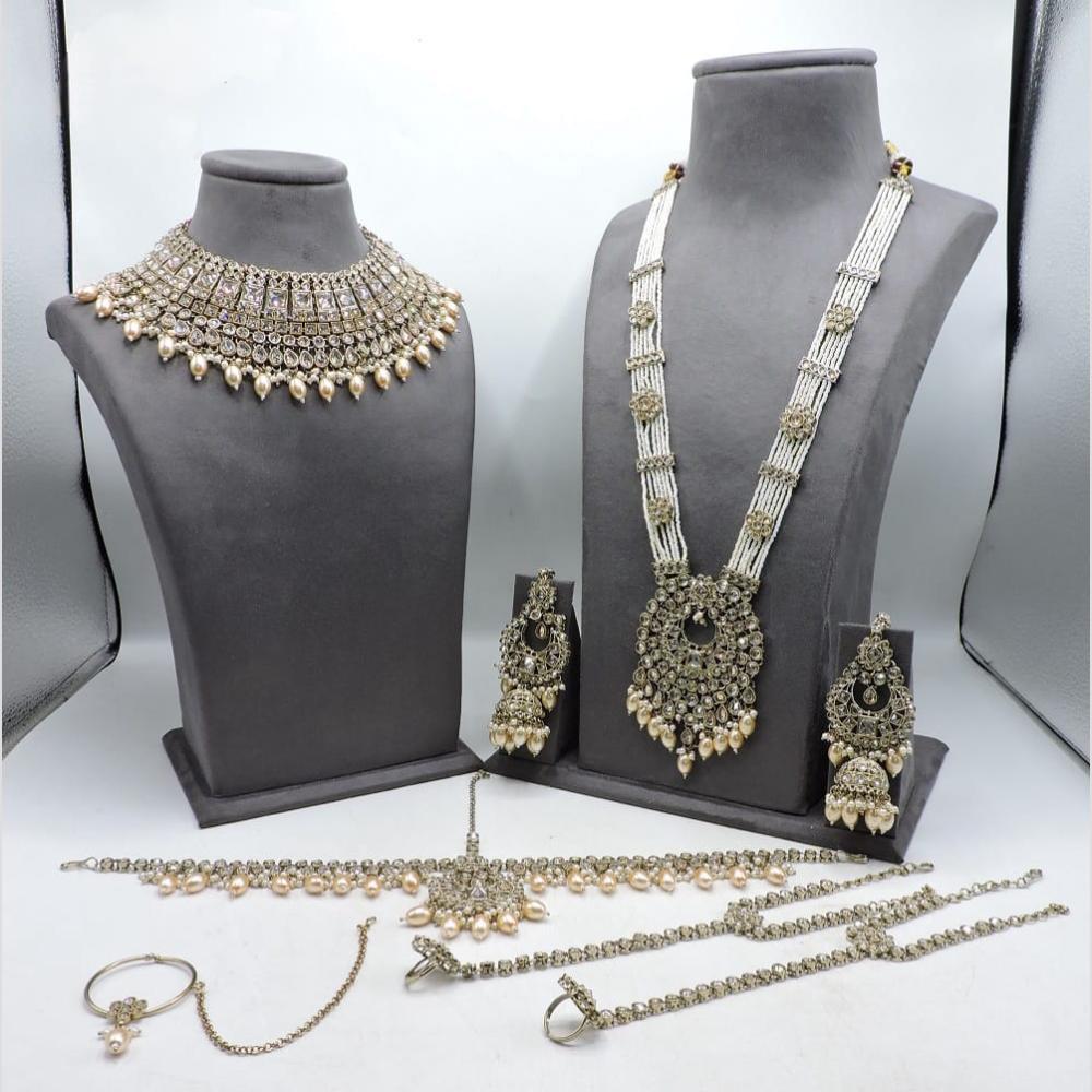 Hira Collections Premium Crystal Stone Pearl And Beaded Bridal Jewellery Set