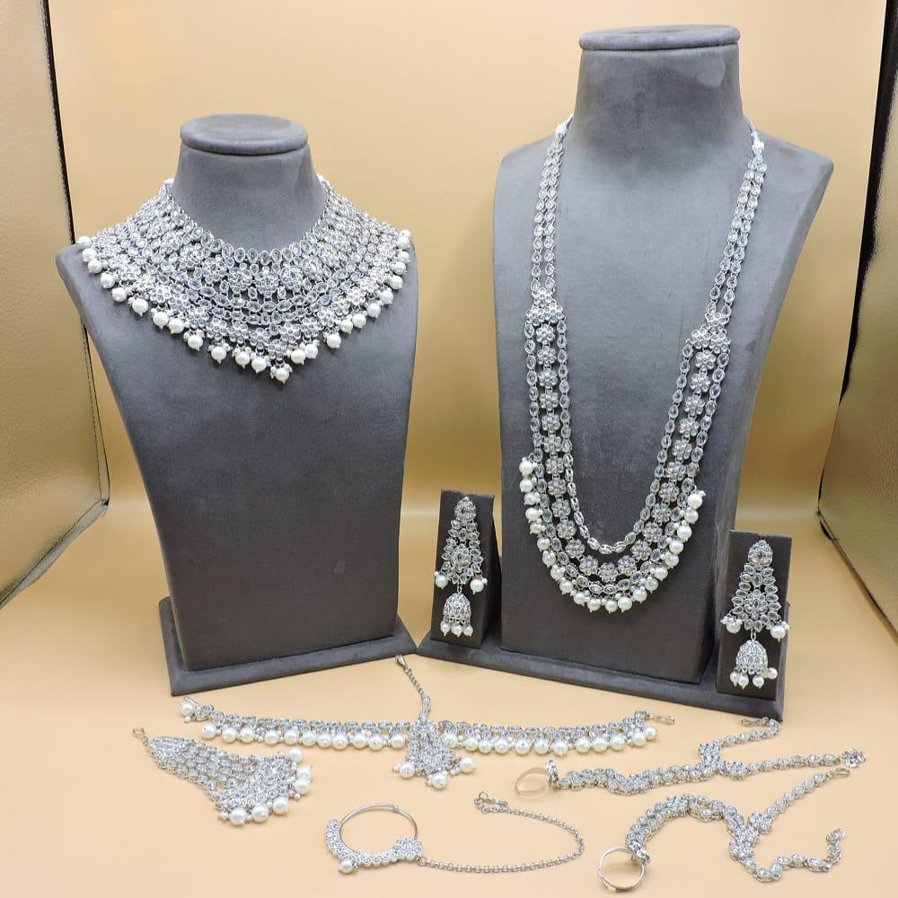 Hira Collections Premium Crystal Stone Pearl And Beaded Bridal Jewellery Set