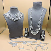 Hira Collections Premium Crystal Stone Pearl And Beaded Bridal Jewellery Set