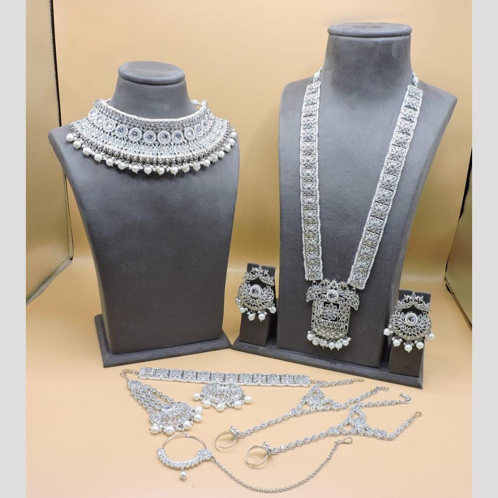 Hira Collections Premium Crystal Stone Pearl And Beaded Bridal Jewellery Set