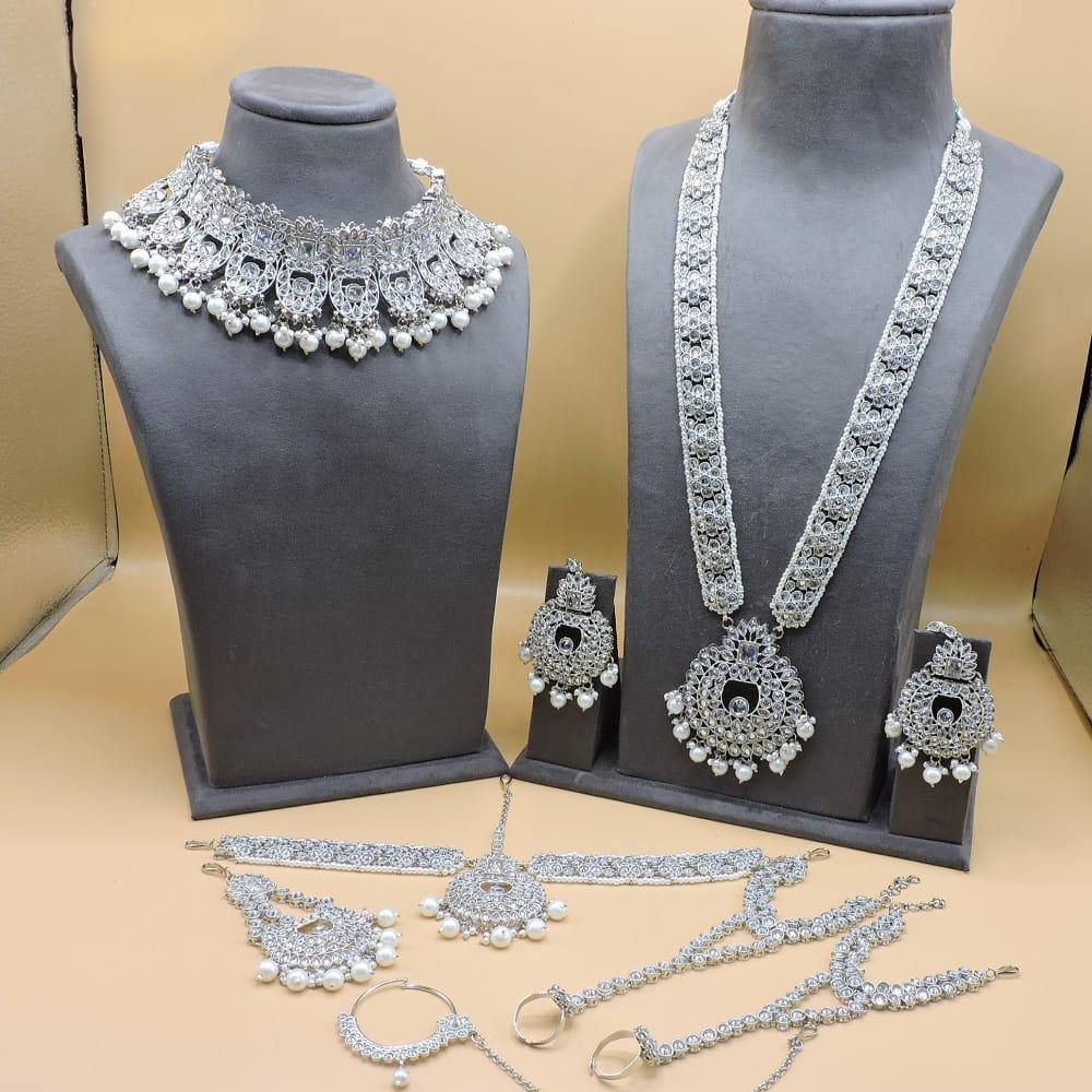 Hira Collections Premium Crystal Stone Pearl And Beaded Bridal Jewellery Set
