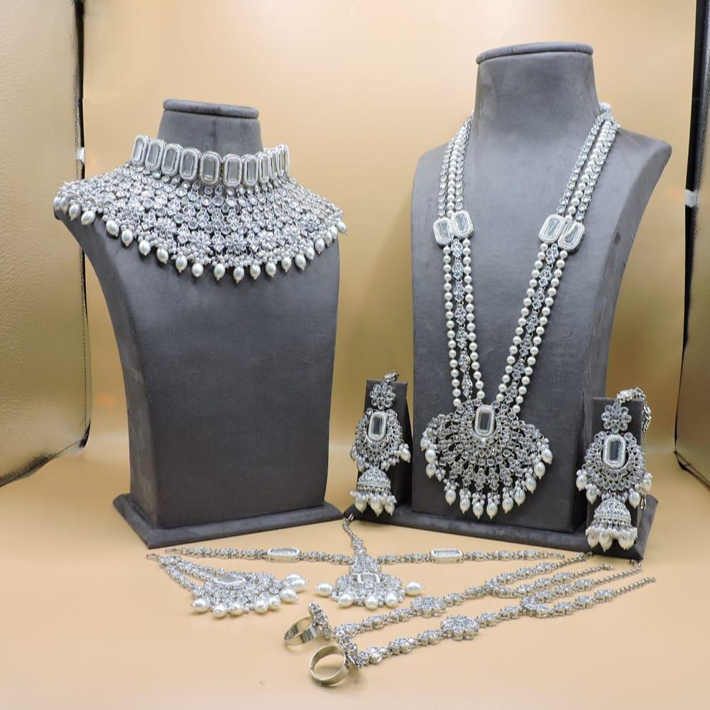 Hira Collections Premium Crystal Stone Pearl And Beaded Bridal Jewellery Set