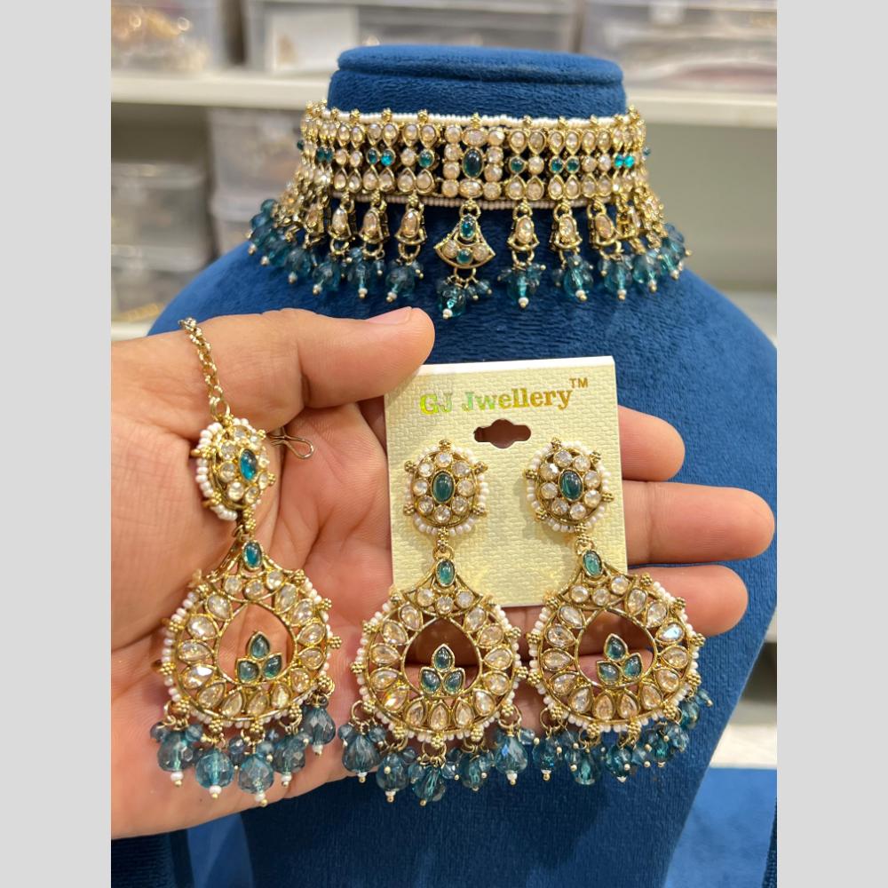 Hira Collections Elegant Gold Plated Austrian Stone And Pearl Choker Necklace Set