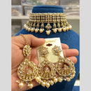 Hira Collections Elegant Gold Plated Austrian Stone And Pearl Choker Necklace Set
