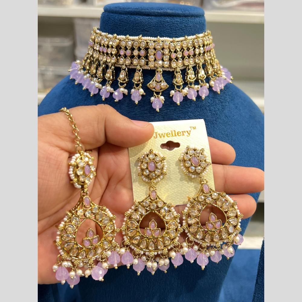 Hira Collections Elegant Gold Plated Austrian Stone And Pearl Choker Necklace Set