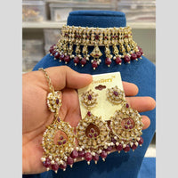 Hira Collections Elegant Gold Plated Austrian Stone And Pearl Choker Necklace Set