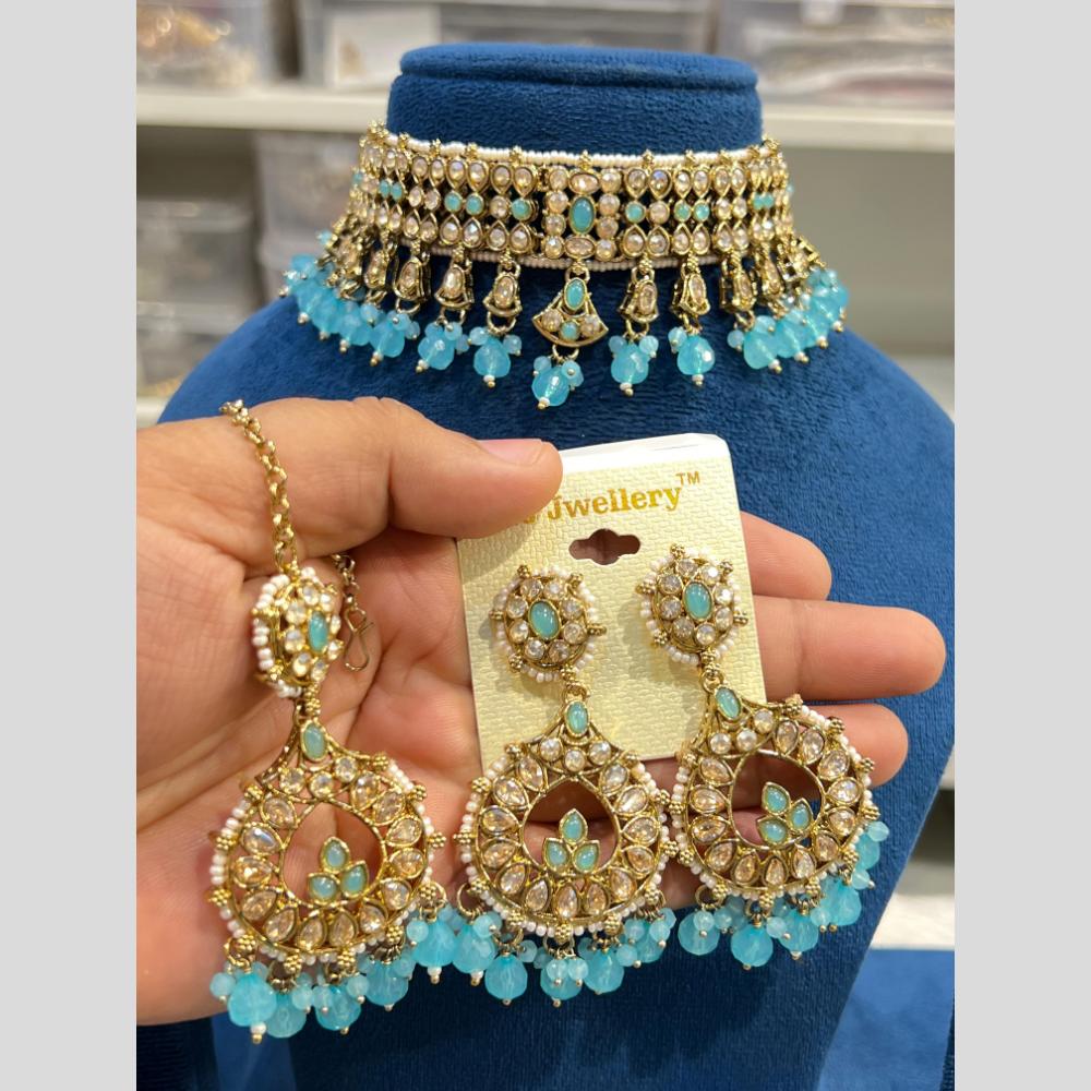 Hira Collections Elegant Gold Plated Austrian Stone And Pearl Choker Necklace Set