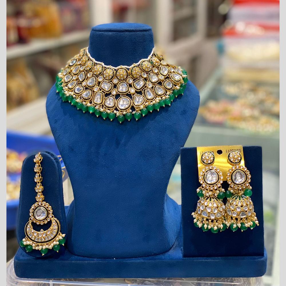 Hira Collections Classic Kundan And Pearl Beaded Meenakari Necklace Set