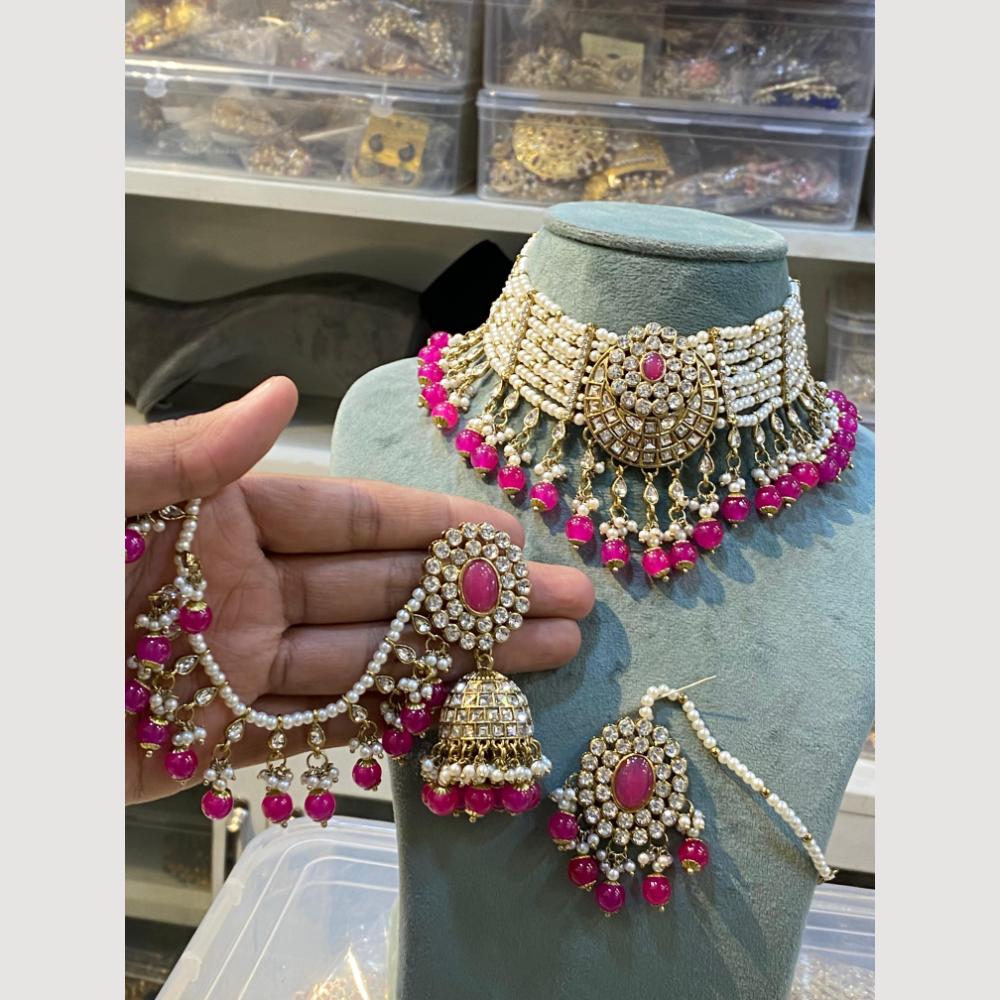 Hira Collections Pearl Layer And Austrian With Beads Detaling Choker Necklace Set