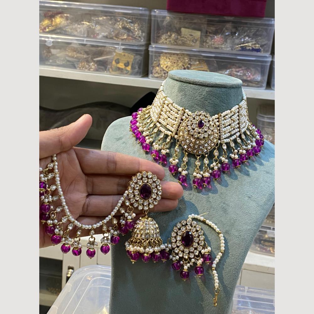 Hira Collections Pearl Layer And Austrian With Beads Detaling Choker Necklace Set