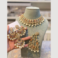 Hira Collections Crystal Stone With Pearl Drop Necklace Set