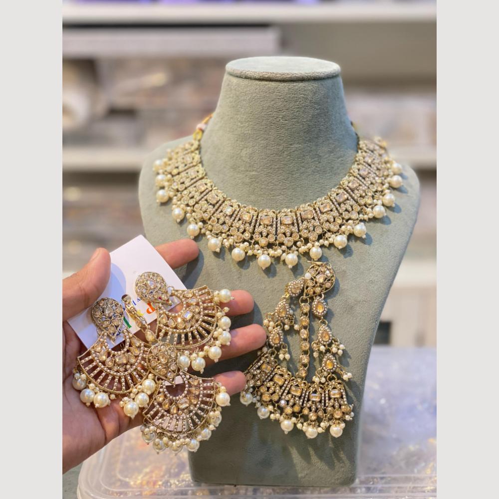 Hira Collections Crystal Stone With Pearl Drop Necklace Set