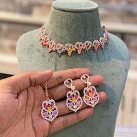 Hira Collection Designer Crystal Stone Necklace Set with Matching Earrings & Maangtikka