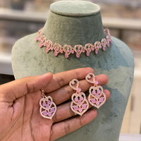 Hira Collection Designer Crystal Stone Necklace Set with Matching Earrings & Maangtikka
