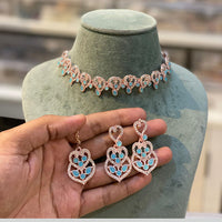 Hira Collection Designer Crystal Stone Necklace Set with Matching Earrings & Maangtikka
