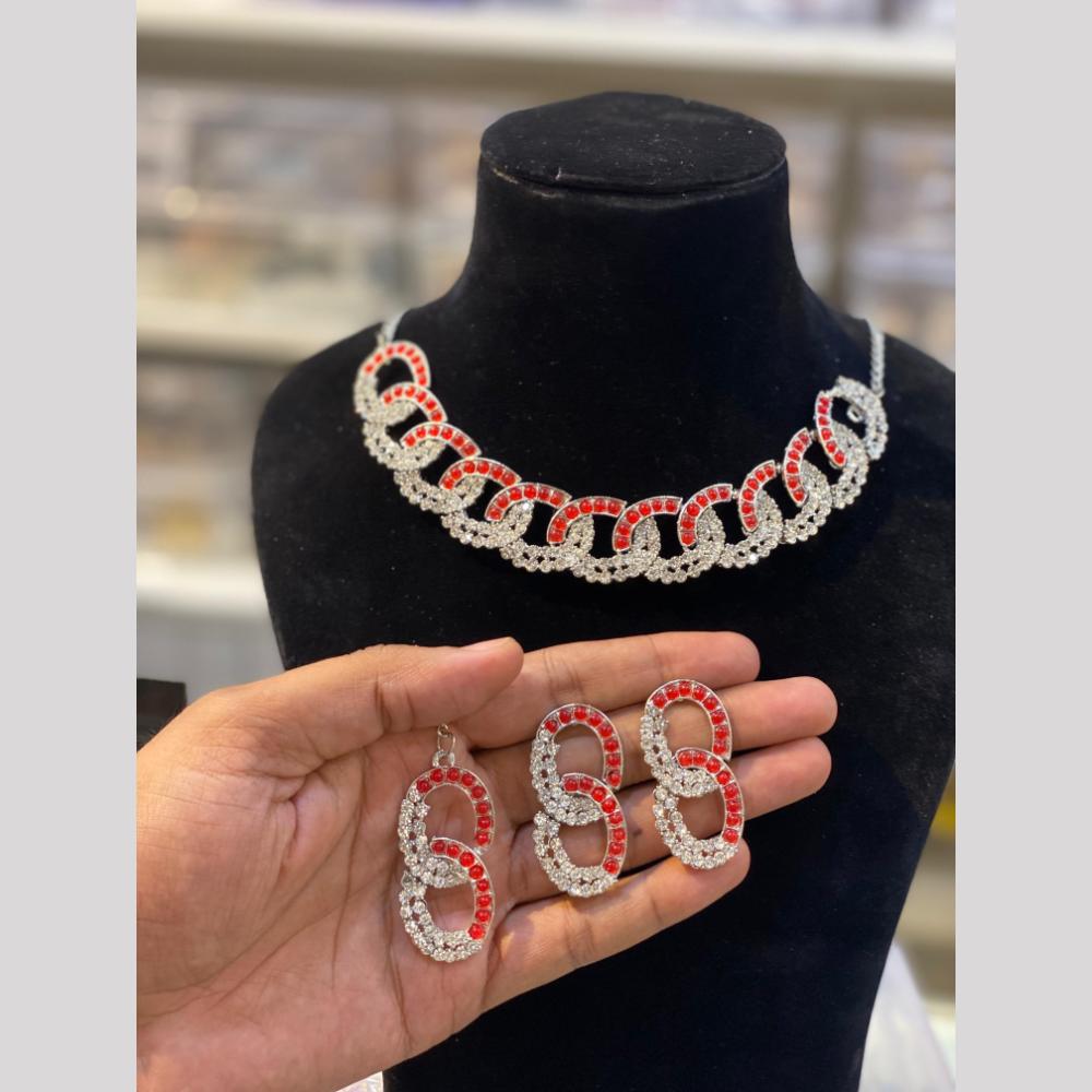 Hira Collection Elegant Rhodium Plated Austrian Stone & Pearl Necklace Set