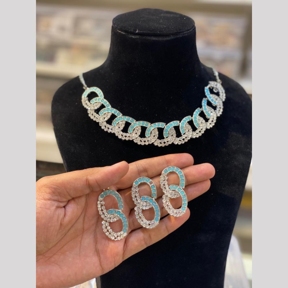 Hira Collection Elegant Rhodium Plated Austrian Stone & Pearl Necklace Set